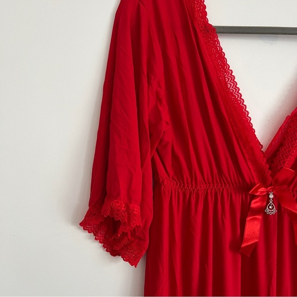 Red Lace Trim Nightgown Babydoll Lingerie Dress-Women’s Size Medium - Picture 5 of 9
